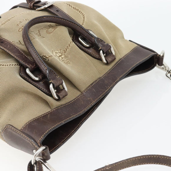 PRADA Handtasche Canvas Leder 2-Wege Beige Silber Auth 182357