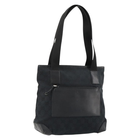 GUCCI GG Canvas Tote Bag Black Silver 019 0402 Auth 182358