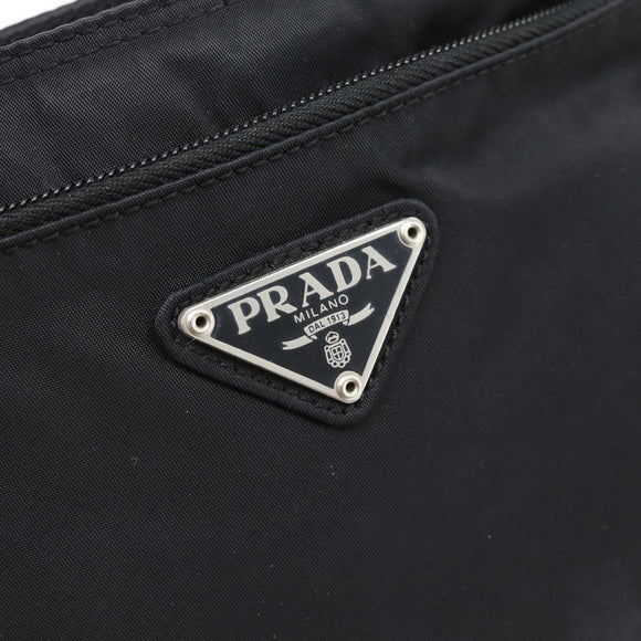 PRADA Schoudertas Nylon Zwart Zilver Auth 182359A