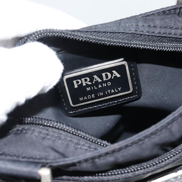 PRADA Schoudertas Nylon Zwart Zilver Auth 182359A