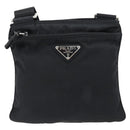 PRADA Schoudertas Nylon Zwart Zilver Auth 182359A-13