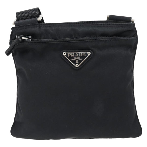 PRADA Schoudertas Nylon Zwart Zilver Auth 182359A