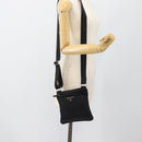 PRADA Schoudertas Nylon Zwart Zilver Auth 182359A-23