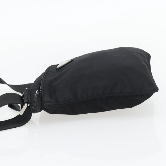 PRADA Schoudertas Nylon Zwart Zilver Auth 182359A