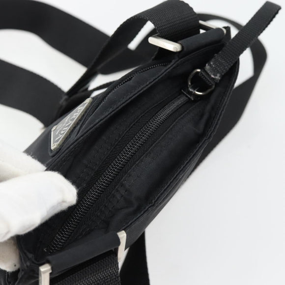 PRADA Schoudertas Nylon Zwart Zilver Auth 182359A