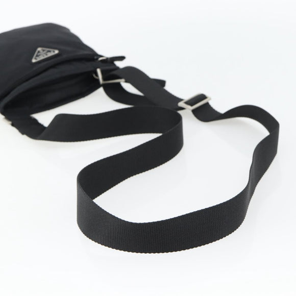 PRADA Schoudertas Nylon Zwart Zilver Auth 182359A