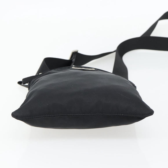 PRADA Schoudertas Nylon Zwart Zilver Auth 182359A