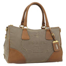 PRADA Hand Bag Canvas Leather Brown Gold Auth 182363-1