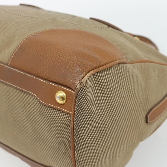 PRADA Hand Bag Canvas Leather Brown Gold Auth 182363