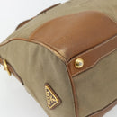 PRADA Hand Bag Canvas Leather Brown Gold Auth 182363-14