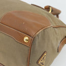 PRADA Hand Bag Canvas Leather Brown Gold Auth 182363-15