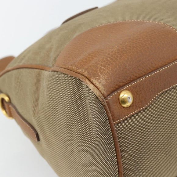 PRADA Hand Bag Canvas Leather Brown Gold Auth 182363
