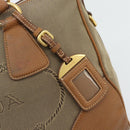 PRADA Hand Bag Canvas Leather Brown Gold Auth 182363-17