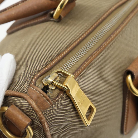 PRADA Hand Bag Canvas Leather Brown Gold Auth 182363