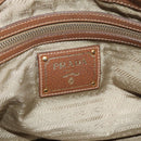 PRADA Hand Bag Canvas Leather Brown Gold Auth 182363-18