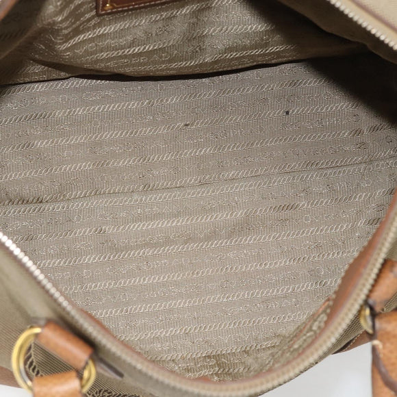 PRADA Hand Bag Canvas Leather Brown Gold Auth 182363