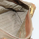 PRADA Hand Bag Canvas Leather Brown Gold Auth 182363-19