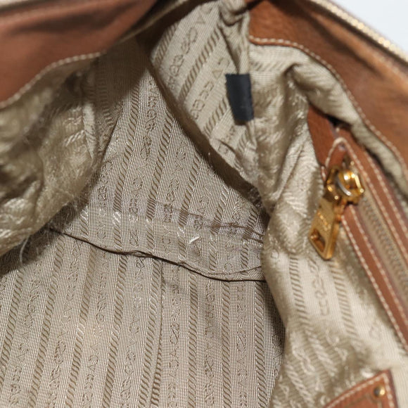 PRADA Hand Bag Canvas Leather Brown Gold Auth 182363
