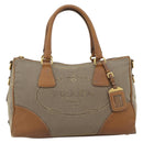 PRADA Hand Bag Canvas Leather Brown Gold Auth 182363-13