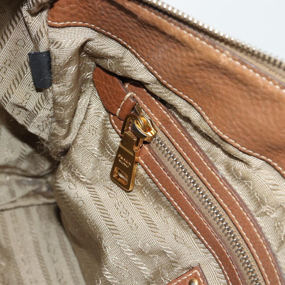 PRADA Hand Bag Canvas Leather Brown Gold Auth 182363