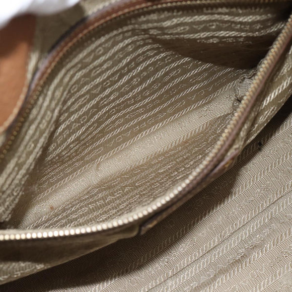 PRADA Hand Bag Canvas Leather Brown Gold Auth 182363