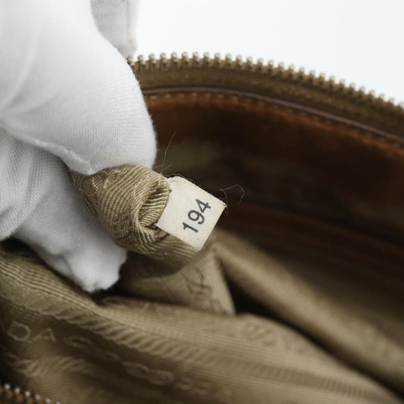 PRADA Hand Bag Canvas Leather Brown Gold Auth 182363