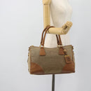 PRADA Hand Bag Canvas Leather Brown Gold Auth 182363-23