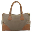 PRADA Hand Bag Canvas Leather Brown Gold Auth 182363-2