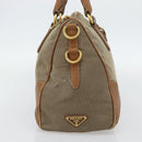 PRADA Hand Bag Canvas Leather Brown Gold Auth 182363-4