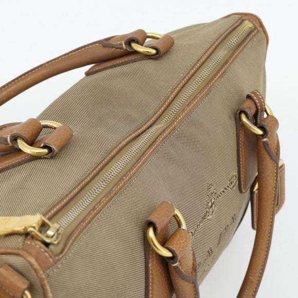 PRADA Hand Bag Canvas Leather Brown Gold Auth 182363