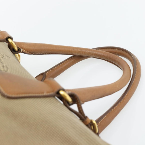 PRADA Hand Bag Canvas Leather Brown Gold Auth 182363