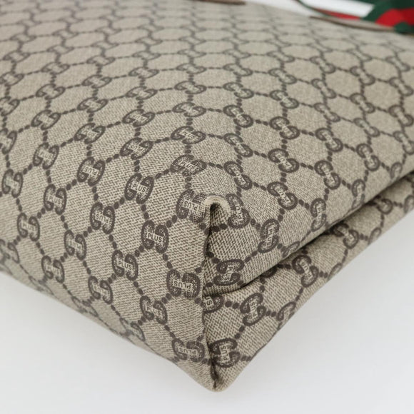 GUCCI GG Plus Supreme Web Sherry Line Tote Bag PVC Beige Red Green Auth 182365
