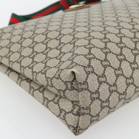 GUCCI GG Plus Supreme Web Sherry Line Tote Bag PVC Beige Red Green Auth 182365