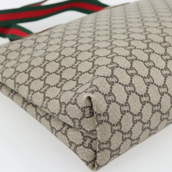 GUCCI GG Plus Supreme Web Sherry Line Tote Bag PVC Beige Red Green Auth 182365