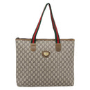 GUCCI GG Plus Supreme Web Sherry Line Tote Bag PVC Beige Red Green Auth 182365-13