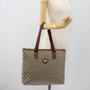 GUCCI GG Plus Supreme Web Sherry Line Tote Bag PVC Beige Red Green Auth 182365-20