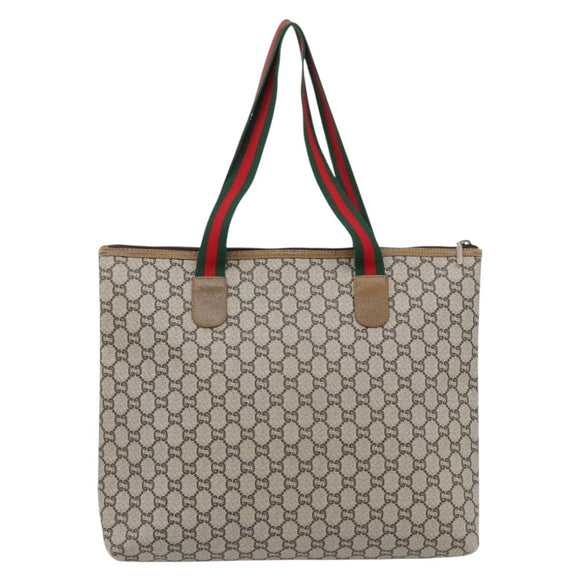 GUCCI GG Plus Supreme Web Sherry Line Tote Bag PVC Beige Red Green Auth 182365