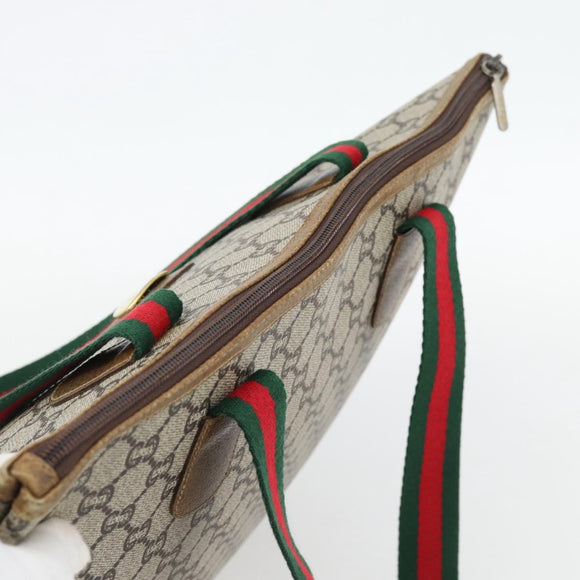GUCCI GG Plus Supreme Web Sherry Line Tote Bag PVC Beige Red Green Auth 182365