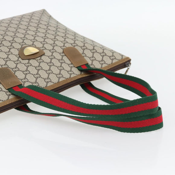 GUCCI GG Plus Supreme Web Sherry Line Tote Bag PVC Beige Red Green Auth 182365