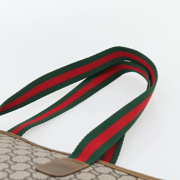GUCCI GG Plus Supreme Web Sherry Line Tote Bag PVC Beige Red Green Auth 182365