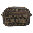 FENDI Zucca Canvas Shoulder Bag Black Brown Auth 182366-1