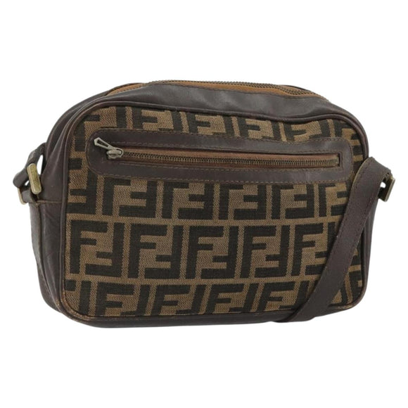 FENDI Zucca Canvas Shoulder Bag Black Brown Auth 182366