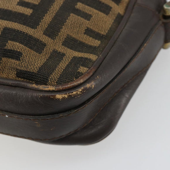 FENDI Zucca Canvas Shoulder Bag Black Brown Auth 182366