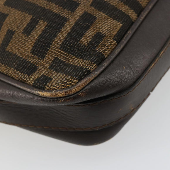 FENDI Zucca Canvas Shoulder Bag Black Brown Auth 182366