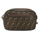 FENDI Zucca Canvas Shoulder Bag Black Brown Auth 182366-2