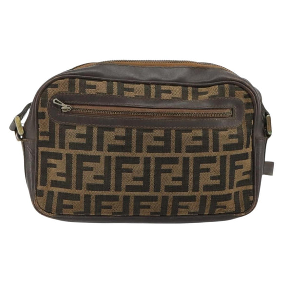 FENDI Zucca Canvas Shoulder Bag Black Brown Auth 182366