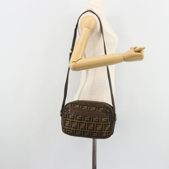 FENDI Zucca Canvas Shoulder Bag Black Brown Auth 182366