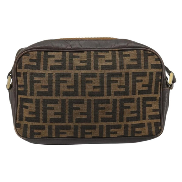 FENDI Zucca Canvas Shoulder Bag Black Brown Auth 182366