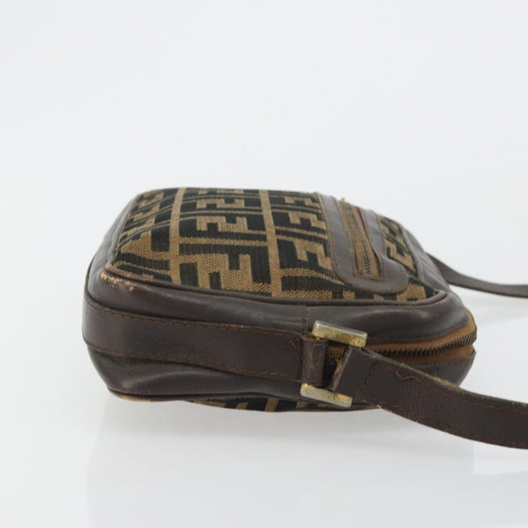 FENDI Zucca Canvas Shoulder Bag Black Brown Auth 182366