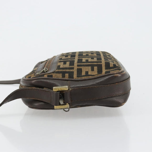 FENDI Zucca Canvas Shoulder Bag Black Brown Auth 182366